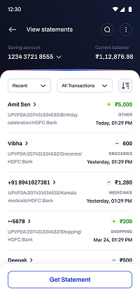 Powerful bank statement with filters